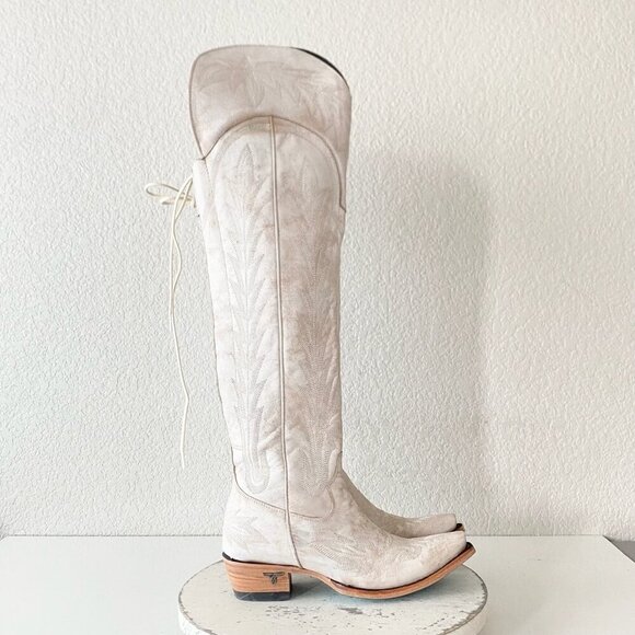 Lane LEXINGTON Over the Knee Womens Cowboy Boots 6 White Western Cowgirl Lace Up - Picture 10 of 12